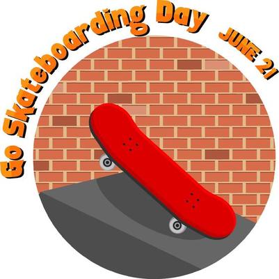 Go Skateboarding Day on June 21 banner with a skateboard isolated