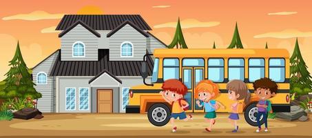 Children going to school by bus vector