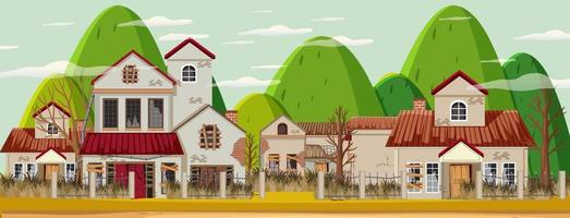 Abandon empty rutal town with old broken house background vector