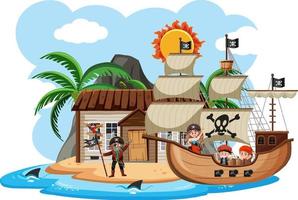 Pirate found abandon house on island vector