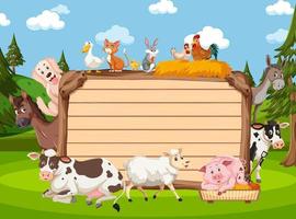 Empty wooden board with various wild animals in the forest vector