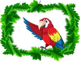 Empty banner with tropical leaves frame and parrot bird cartoon character vector