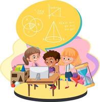Student learning math using electronic device vector