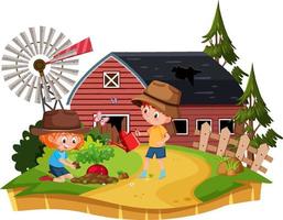 Farmer at the rural old farm house vector