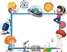 Empty banner with kids in technology theme vector