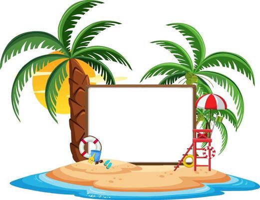 Empty banner template with summer beach element isolated