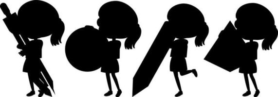 Set of kids silhouette cartoon character vector