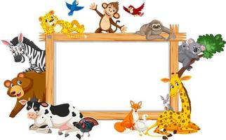 Empty wooden frame with various wild animals vector