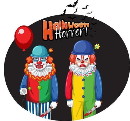 Halloween Horror badge with two creepy clowns