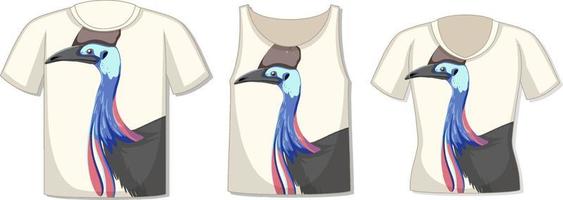 Different types of tops with peafowl bird pattern vector