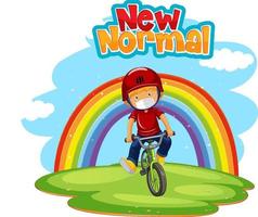 New Normal with a girl wearing mask and riding bicycle vector