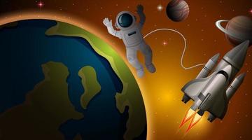 Astronaut and spaceship in space scene vector