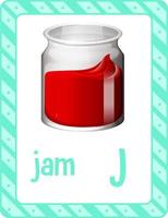 Alphabet flashcard with letter J for Jam vector