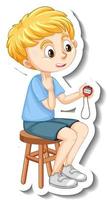 A boy holding a timer cartoon character sticker vector