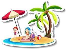 Tropical island with two people and coconut tree vector
