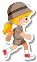 Little girl scout cartoon character sticker vector