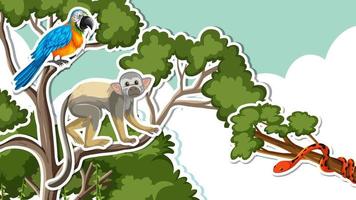 Thumbnail design with monkey and parrot bird on branch vector