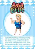 plantilla de tarjeta de juego de personajes con la palabra anna bolic vector