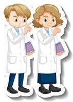 Cartoon character sticker with children in science gown vector