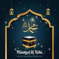 Happy Mawlid Al Nabi banner background design. Prophet Muhammad's birthday banner design vector