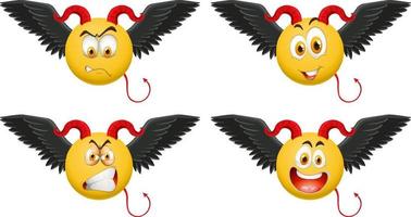 Set of devil emoticon with facial expression vector