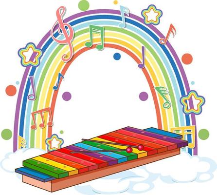 Xylophone with melody symbols on rainbow