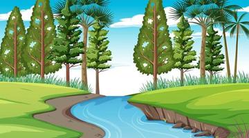 River through the forest scene at day time vector