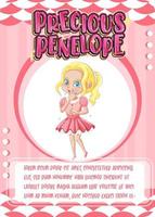 Character game card template with word Precious Penelope vector