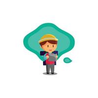 Boy is traveling while looking at the map. Character Vector Illustration on the theme World Tourism