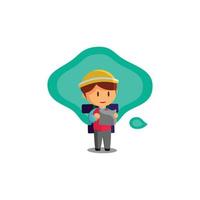 Boy is traveling while looking at the map. Character Vector Illustration on the theme World Tourism