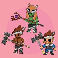 personaje de dibujos animados lindo chibi knight con arma hacha y palo vector