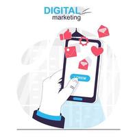 Digital marketing isolated cartoon concept. User sees ads and commercial offer in mobile app, people scene in flat design. Vector illustration for blogging, website, mobile app, promotional materials.