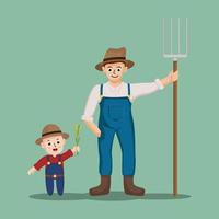 dad and son farmer character illustration vector