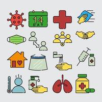 Icon set vector graphic of corona virus prevention. Icon in colorful flat line style.