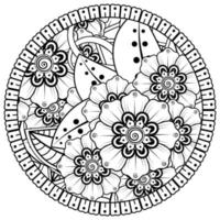 Circular pattern in the form of mandala with flower for henna, mehndi, tattoo, decoration. vector