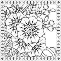 Outline square flower pattern in mehndi style for coloring book page vector