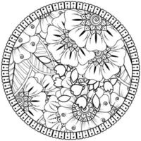 Circular pattern in the form of mandala with flower for henna, mehndi, tattoo, decoration. vector