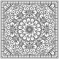 Outline square flower pattern in mehndi style for coloring book page vector