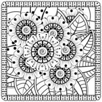 Outline square flower pattern in mehndi style for coloring book page vector