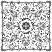 Outline square flower pattern in mehndi style for coloring book page vector