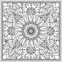 Outline square flower pattern in mehndi style for coloring book page vector