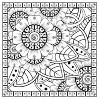 Outline square flower pattern in mehndi style for coloring book page vector