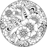 adorno decorativo de flores mehndi en estilo étnico oriental, adorno de doodle, dibujo a mano de contorno. página de libro para colorear. vector