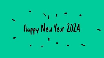 gelukkig nieuwjaar 2024 groen schermachtergrond met gekleurde lijnen en gelukkig nieuwjaar in de splash-stijl in het midden - gratis voor commercieel gebruik video