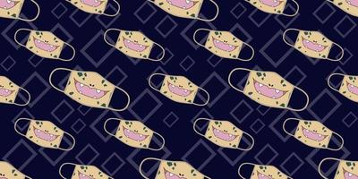 Seamless pattern of cute monsters face character in mask design. Face mask design template, dust protection and breathing medical respiratory. vector