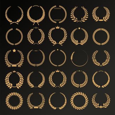 Collection of different laurel wreaths retro vintage design