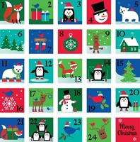 Christmas Advent Calendar with Penguin, Fox, Polar Bears vector