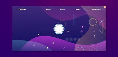 purple landing page with memphis elements vector