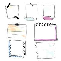 Vector set of colorful paper sheets, notes or reminders. Hand drawn stickers collection.