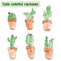 Vector hand drawn watercolor cactuses stickers